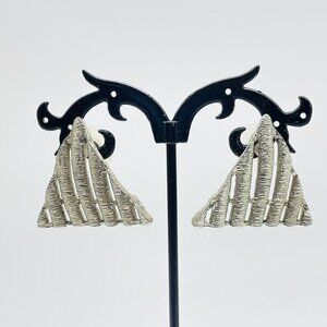 JENAE Silver Tone Pierced Earrings Textured Geometric Signed